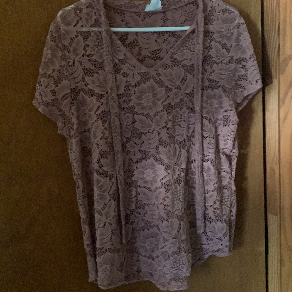 Pink blouse is trend s.  Light purple is St. John’s Bay